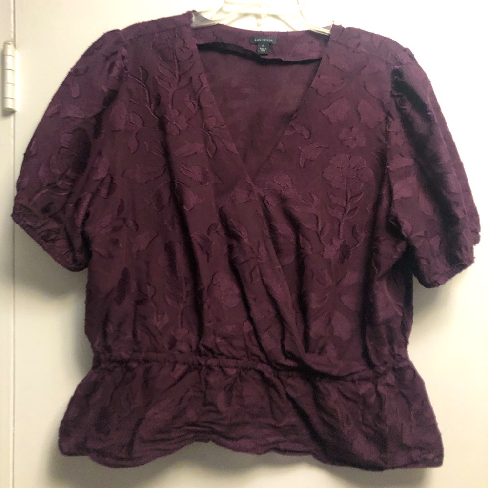 Ann Taylor short sleeved blouse, purple, size XL